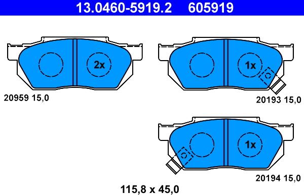 ATE 13.0460-5919.2 - Тормозные колодки, дисковые, комплект avtokuzovplus.com.ua