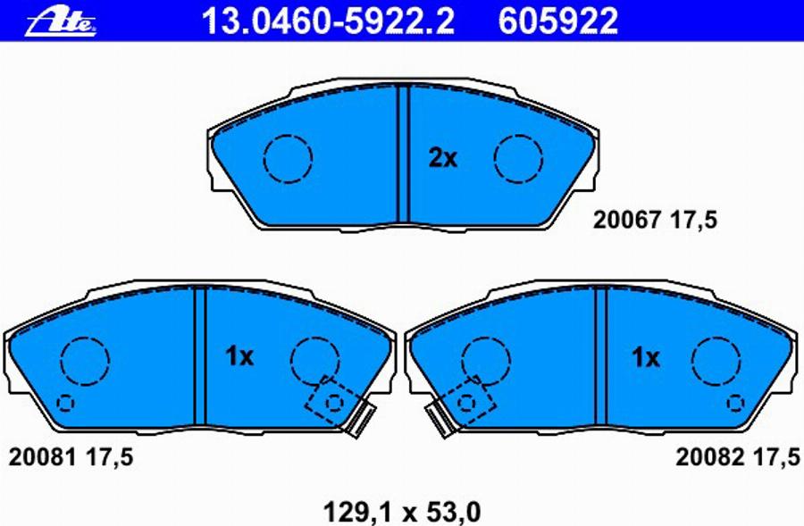 ATE 13.0460-5922.2 - Тормозные колодки, дисковые, комплект avtokuzovplus.com.ua