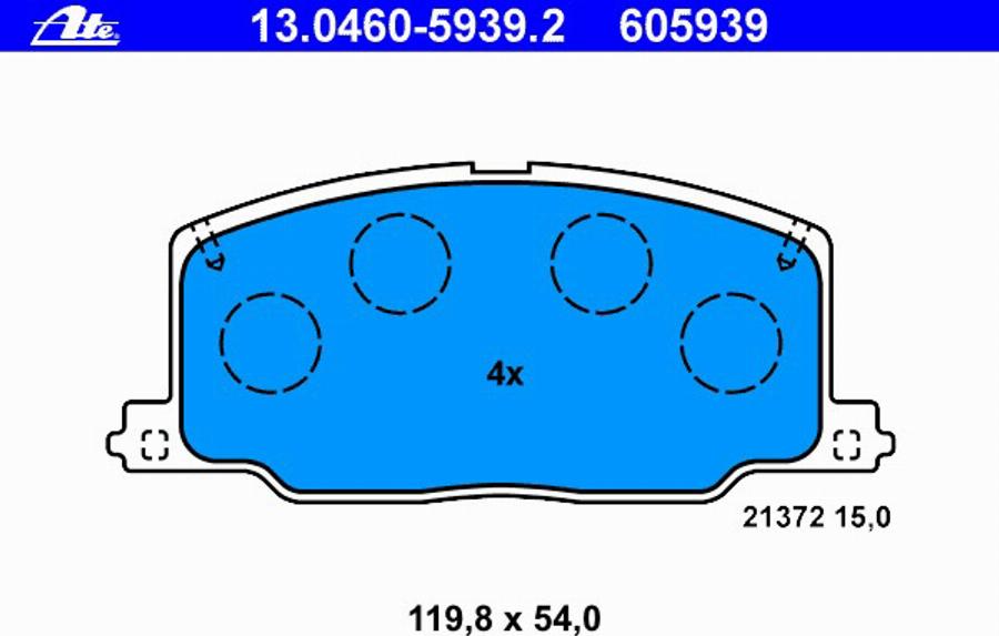 ATE 13.0460-5939.2 - Тормозные колодки, дисковые, комплект avtokuzovplus.com.ua