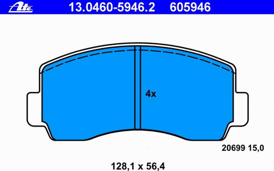 ATE 13.0460-5946.2 - Тормозные колодки, дисковые, комплект avtokuzovplus.com.ua