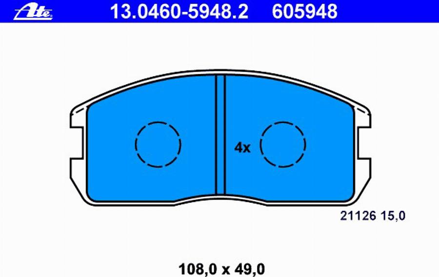 ATE 13 0460 5948 2 - Тормозные колодки, дисковые, комплект avtokuzovplus.com.ua