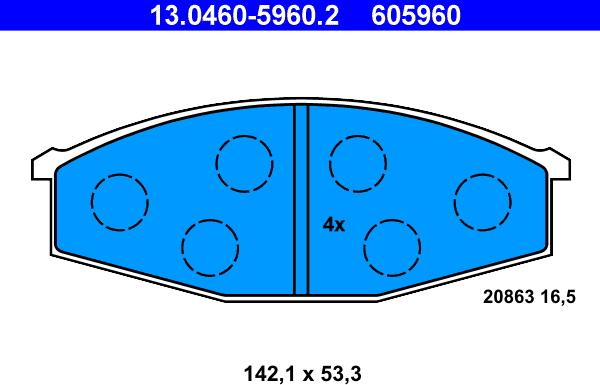 ATE 13.0460-5960.2 - Тормозные колодки, дисковые, комплект avtokuzovplus.com.ua