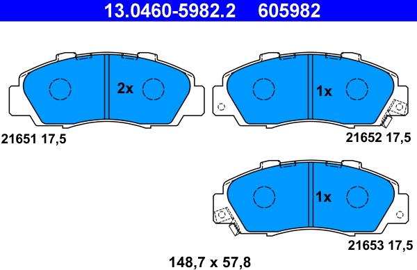 ATE 13.0460-5982.2 - Гальмівні колодки, дискові гальма autocars.com.ua