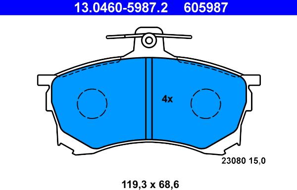 ATE 13.0460-5987.2 - Тормозные колодки, дисковые, комплект avtokuzovplus.com.ua