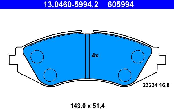 ATE 13.0460-5994.2 - Тормозные колодки, дисковые, комплект avtokuzovplus.com.ua