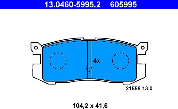 ATE 13.0460-5995.2 - Гальмівні колодки, дискові гальма autocars.com.ua