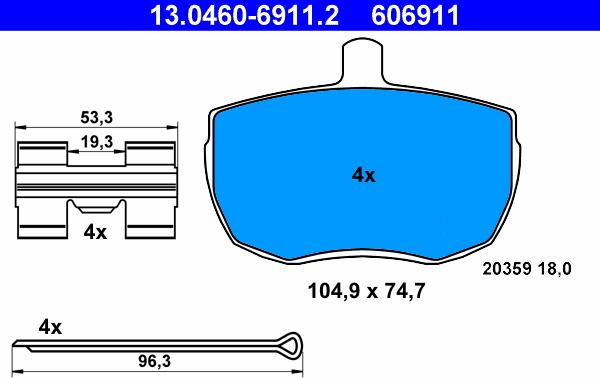 ATE 13.0460-6911.2 - Гальмівні колодки, дискові гальма autocars.com.ua