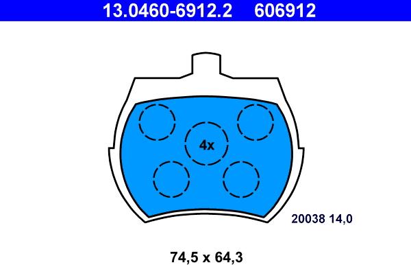 ATE 13.0460-6912.2 - Гальмівні колодки, дискові гальма autocars.com.ua