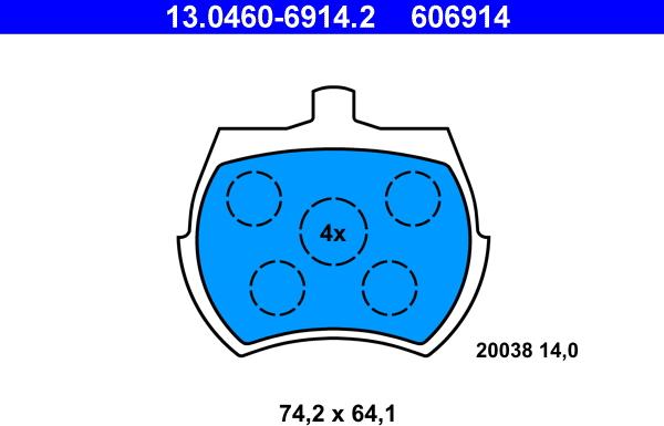 ATE 13.0460-6914.2 - Гальмівні колодки, дискові гальма autocars.com.ua
