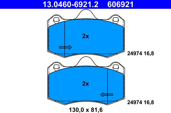 ATE 13.0460-6921.2 - Гальмівні колодки, дискові гальма autocars.com.ua