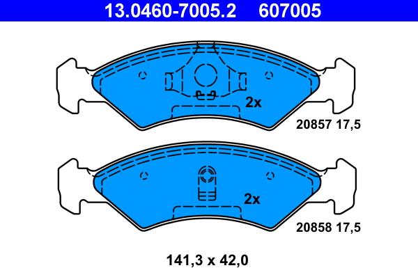 ATE 13.0460-7005.2 - Тормозные колодки, дисковые, комплект avtokuzovplus.com.ua