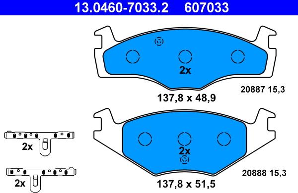 ATE 13.0460-7033.2 - Гальмівні колодки, дискові гальма autocars.com.ua