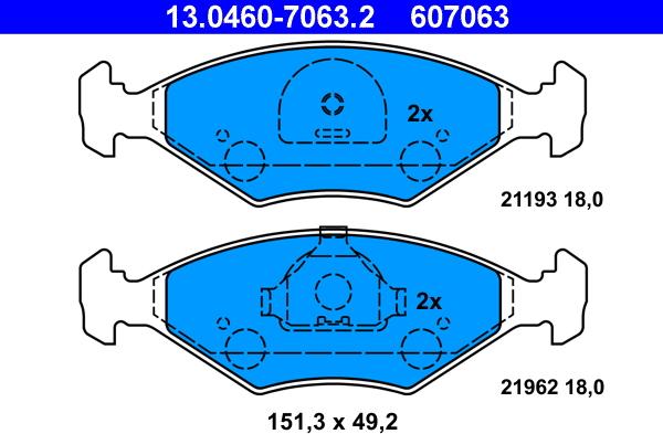 ATE 13.0460-7063.2 - Гальмівні колодки, дискові гальма autocars.com.ua