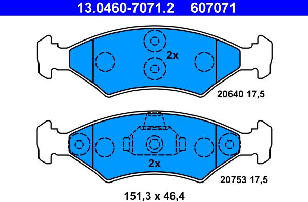 ATE 13.0460-7071.2 - Гальмівні колодки, дискові гальма autocars.com.ua