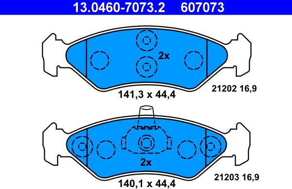 ATE 13.0460-7073.2 - Гальмівні колодки, дискові гальма autocars.com.ua