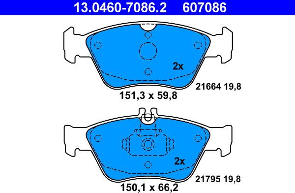 ATE 13.0460-7086.2 - Тормозные колодки, дисковые, комплект avtokuzovplus.com.ua