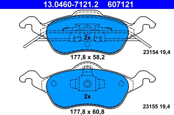 ATE 13.0460-7121.2 - Тормозные колодки, дисковые, комплект avtokuzovplus.com.ua