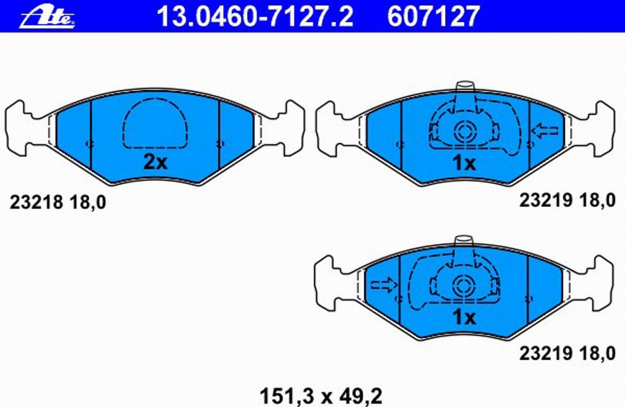 ATE 13.0460-7127.2 - Тормозные колодки, дисковые, комплект autodnr.net