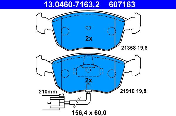 ATE 13.0460-7163.2 - Тормозные колодки, дисковые, комплект avtokuzovplus.com.ua