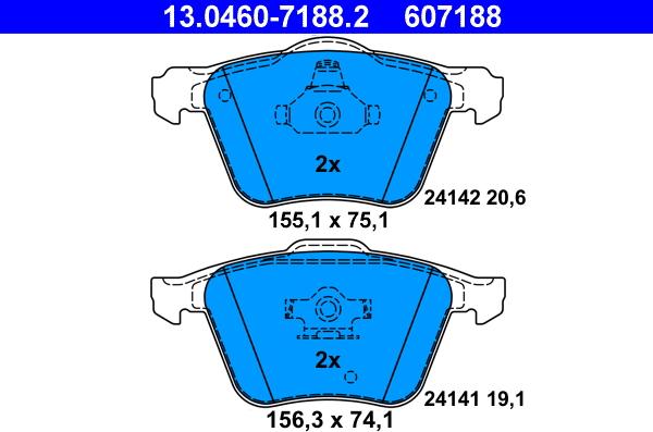 ATE 13.0460-7188.2 - Тормозные колодки, дисковые, комплект autodnr.net