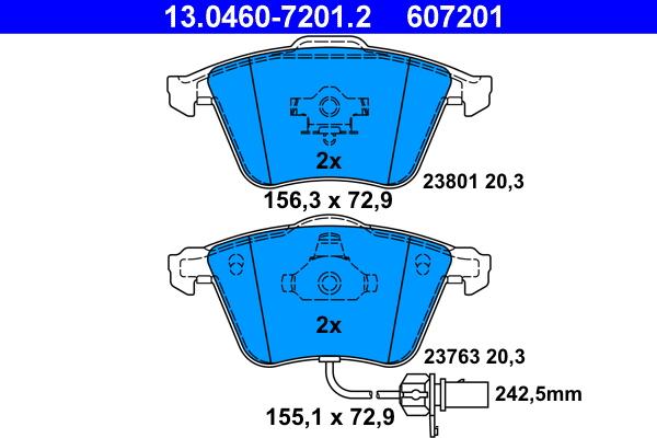 ATE 13.0460-7201.2 - Тормозные колодки, дисковые, комплект autodnr.net