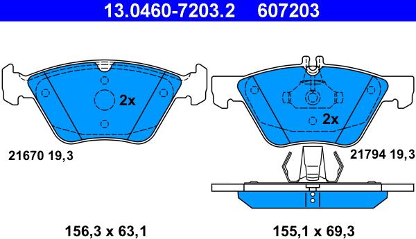 ATE 13.0460-7203.2 - Тормозные колодки, дисковые, комплект autodnr.net