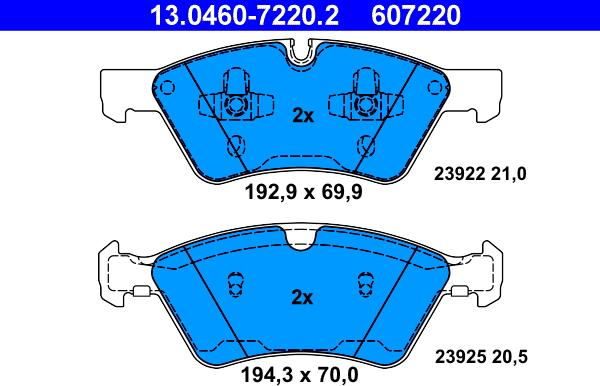 ATE 13.0460-7220.2 - Тормозные колодки, дисковые, комплект avtokuzovplus.com.ua