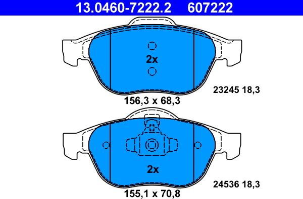 ATE 13.0460-7222.2 - Тормозные колодки, дисковые, комплект avtokuzovplus.com.ua