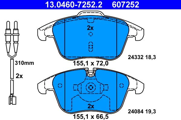 ATE 13.0460-7252.2 - Тормозные колодки, дисковые, комплект avtokuzovplus.com.ua