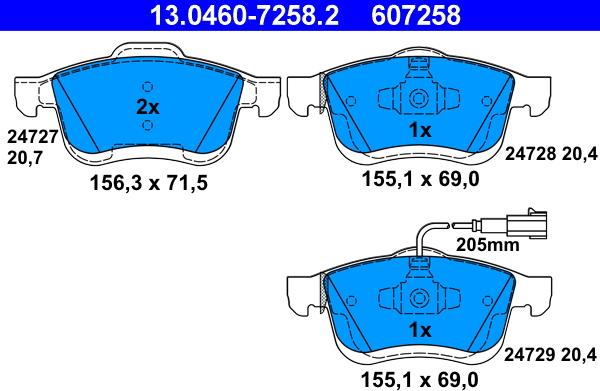 ATE 13.0460-7258.2 - Тормозные колодки, дисковые, комплект autodnr.net