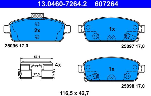 ATE 13.0460-7264.2 - Гальмівні колодки, дискові гальма autocars.com.ua