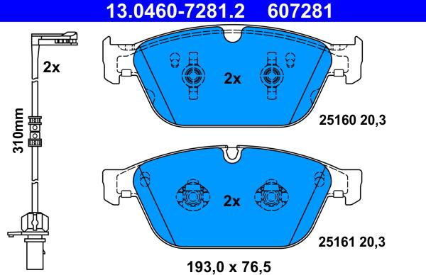 ATE 13.0460-7281.2 - Тормозные колодки, дисковые, комплект avtokuzovplus.com.ua