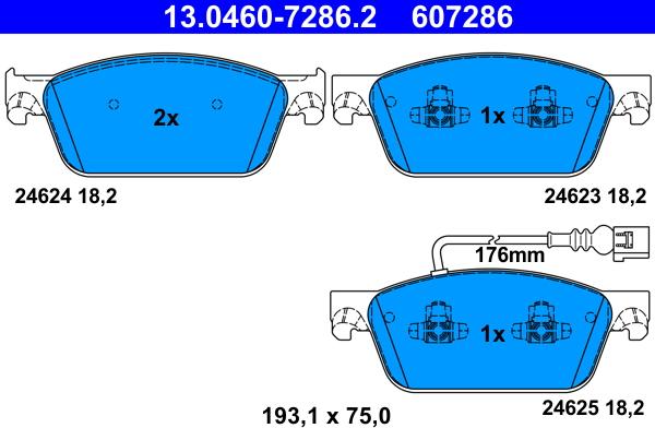 ATE 13.0460-7286.2 - Гальмівні колодки, дискові гальма autocars.com.ua