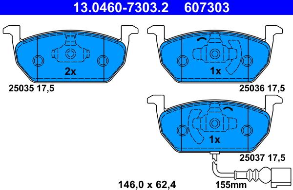 ATE 13.0460-7303.2 - Гальмівні колодки, дискові гальма autocars.com.ua