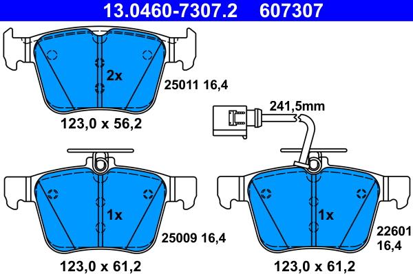 ATE 13.0460-7307.2 - Тормозные колодки, дисковые, комплект avtokuzovplus.com.ua