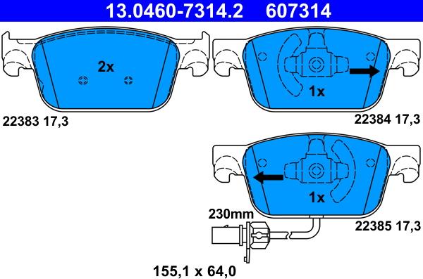 ATE 13.0460-7314.2 - Тормозные колодки, дисковые, комплект avtokuzovplus.com.ua