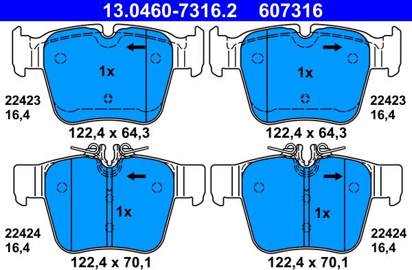 ATE 13.0460-7316.2 - Тормозные колодки, дисковые, комплект avtokuzovplus.com.ua