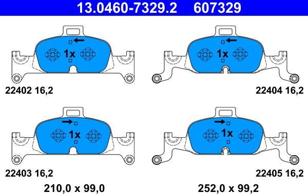 ATE 13.0460-7329.2 - Тормозные колодки, дисковые, комплект avtokuzovplus.com.ua