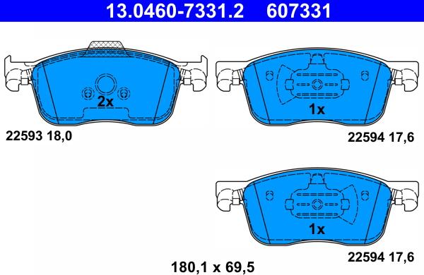 ATE 13.0460-7331.2 - Гальмівні колодки, дискові гальма autocars.com.ua