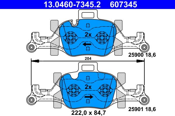 ATE 13.0460-7345.2 - Гальмівні колодки, дискові гальма autocars.com.ua