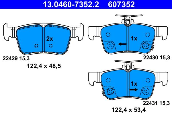 ATE 13.0460-7352.2 - Тормозные колодки, дисковые, комплект autodnr.net