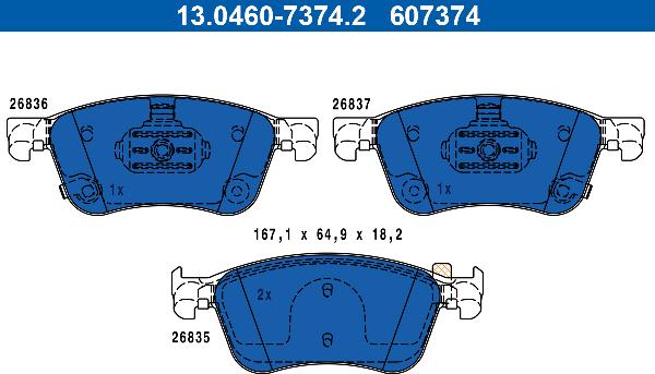 ATE 13.0460-7374.2 - Гальмівні колодки, дискові гальма autocars.com.ua