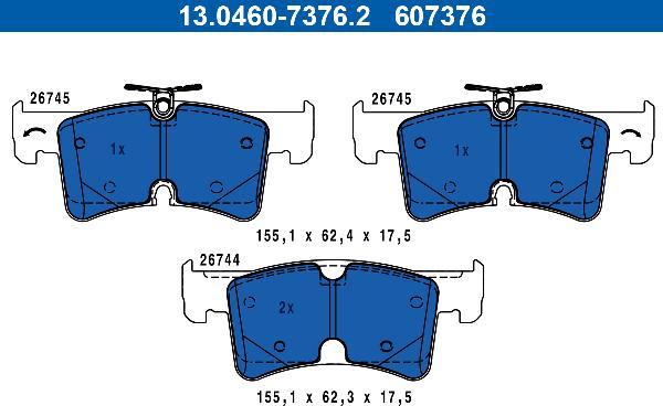 ATE 13.0460-7376.2 - Гальмівні колодки, дискові гальма autocars.com.ua