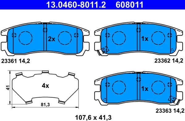ATE 13.0460-8011.2 - Гальмівні колодки, дискові гальма autocars.com.ua