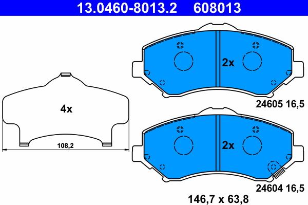 ATE 13.0460-8013.2 - Гальмівні колодки, дискові гальма autocars.com.ua
