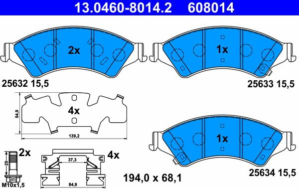 ATE 13.0460-8014.2 - Гальмівні колодки, дискові гальма autocars.com.ua