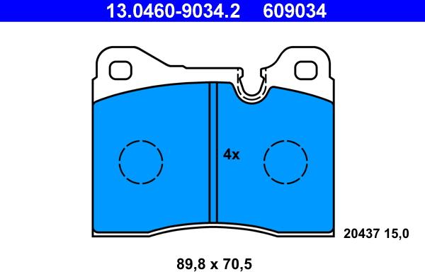 ATE 13.0460-9034.2 - Гальмівні колодки, дискові гальма autocars.com.ua