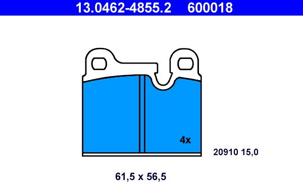 ATE 13.0462-4855.2 - Гальмівні колодки, дискові гальма autocars.com.ua