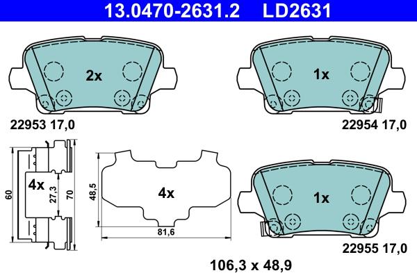 ATE 13.0470-2631.2 - Гальмівні колодки, дискові гальма autocars.com.ua