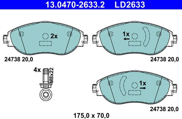 ATE 13.0470-2633.2 - Гальмівні колодки, дискові гальма autocars.com.ua